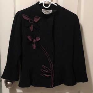 Nick & Mo - Black Jacket with Mauve Purple Floral Detail